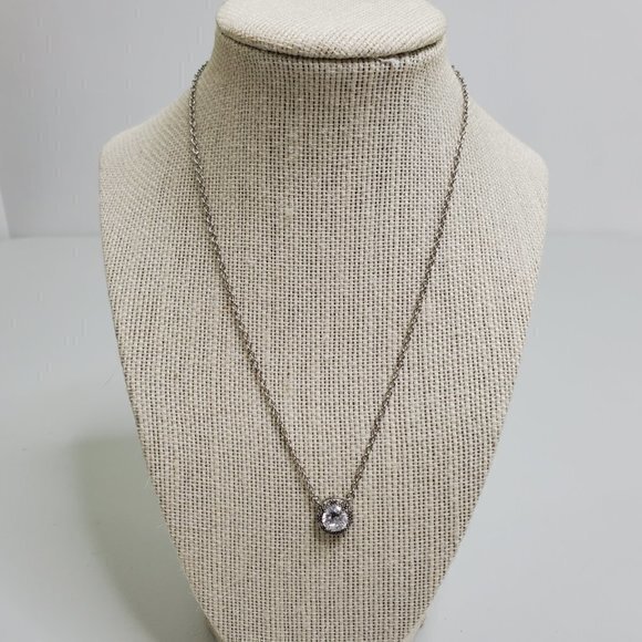 Rhinestone Chain Necklace Silver Tone Circle Penda‎ - Picture 2 of 7
